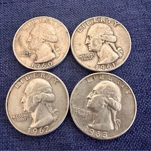 1960–1963 -D Washington Quarters 90% Silver Lot of 4